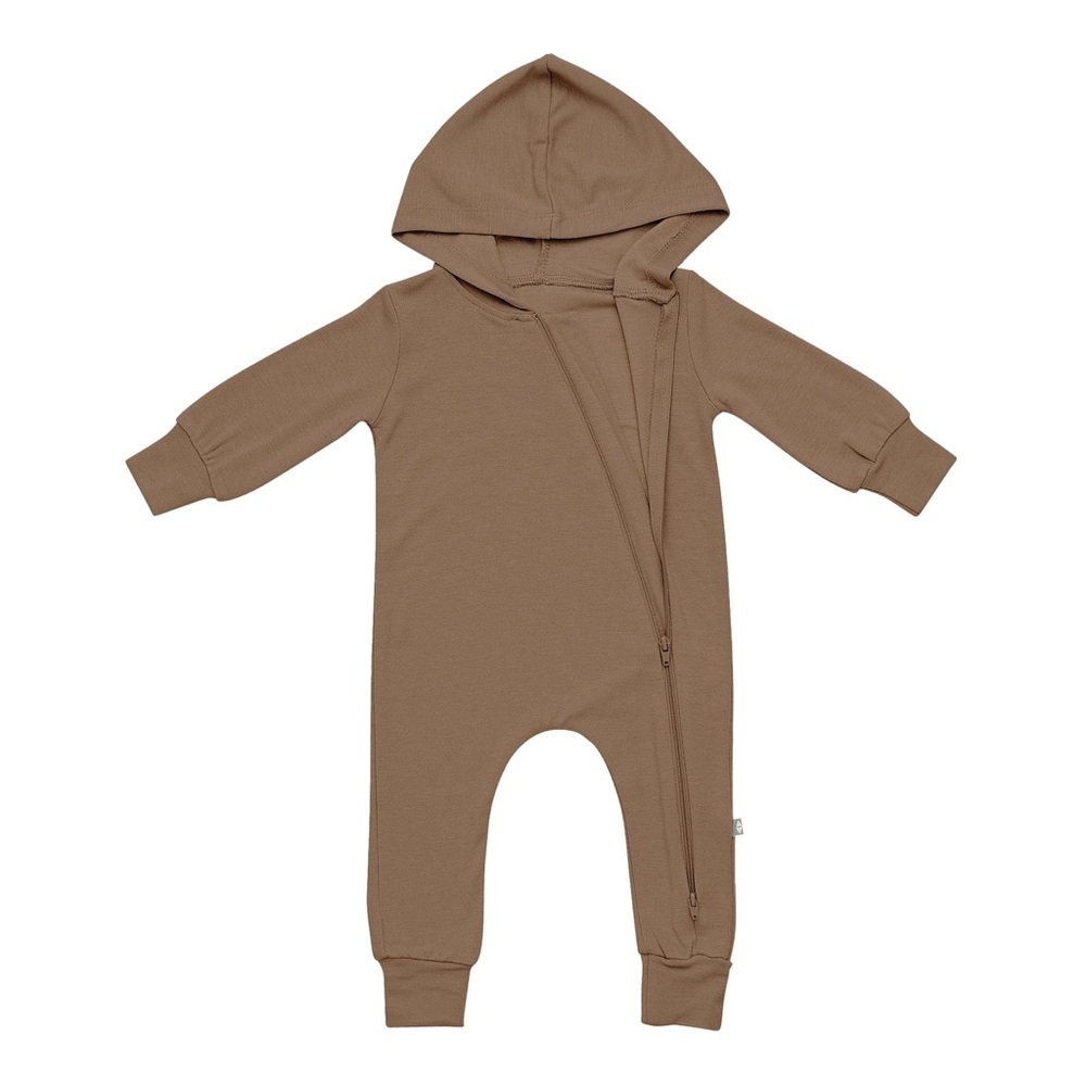 Kyte Baby Bamboo Jersey Hooded Zippered Romper Onesie in Coffee Brown